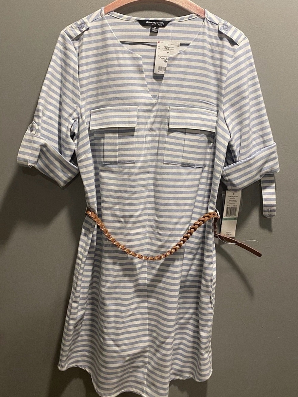 NEW W/TAGS Short Sleeve Blue & White Striped
Dress/Top w/Belt